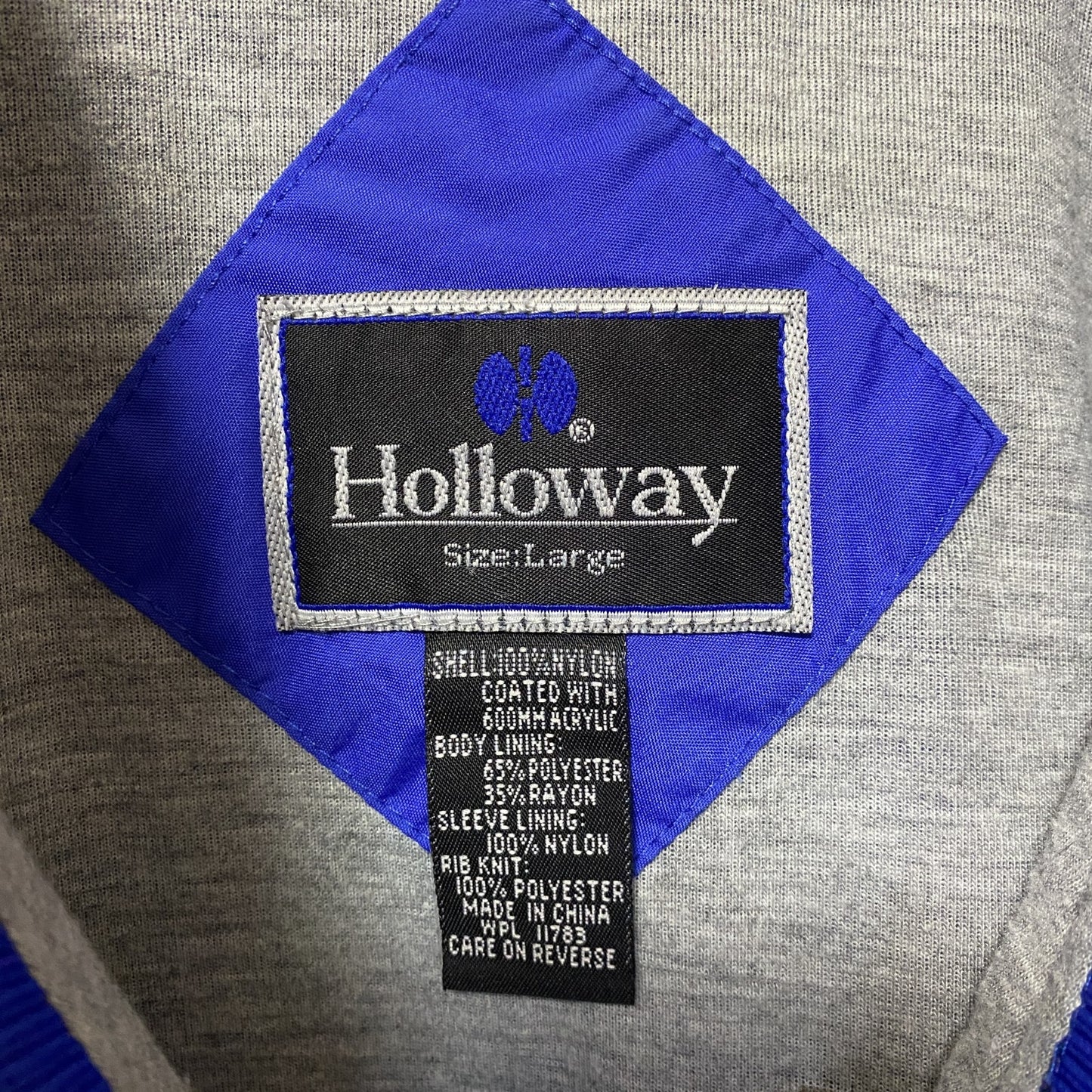 古着 used Holloway 長袖刺繍ナイロンプルオーバー ウインドブレーカー ナザレス大学 青 レトロデザイン Lサイズ