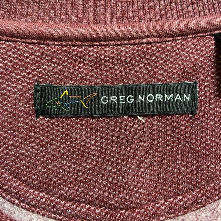 古着 used GREGNORMAN 長袖ハーフジップワンポイント刺スウェット トレーナー ゴルフ ワインレッド XLサイズ