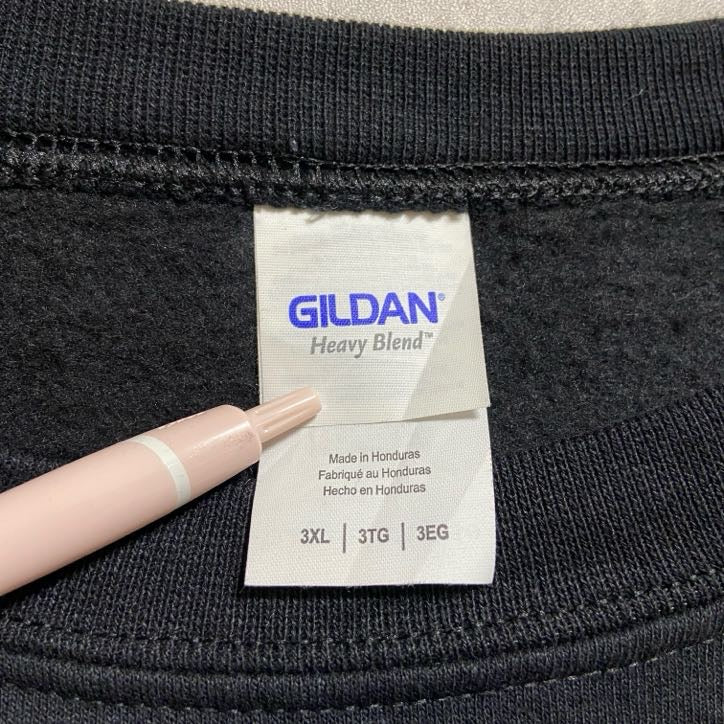 古着 used GILDAN ギルダン 長袖プリントスウェット トレーナー 花柄 ミシン ブラック オーバーサイズ 3XLサイズ