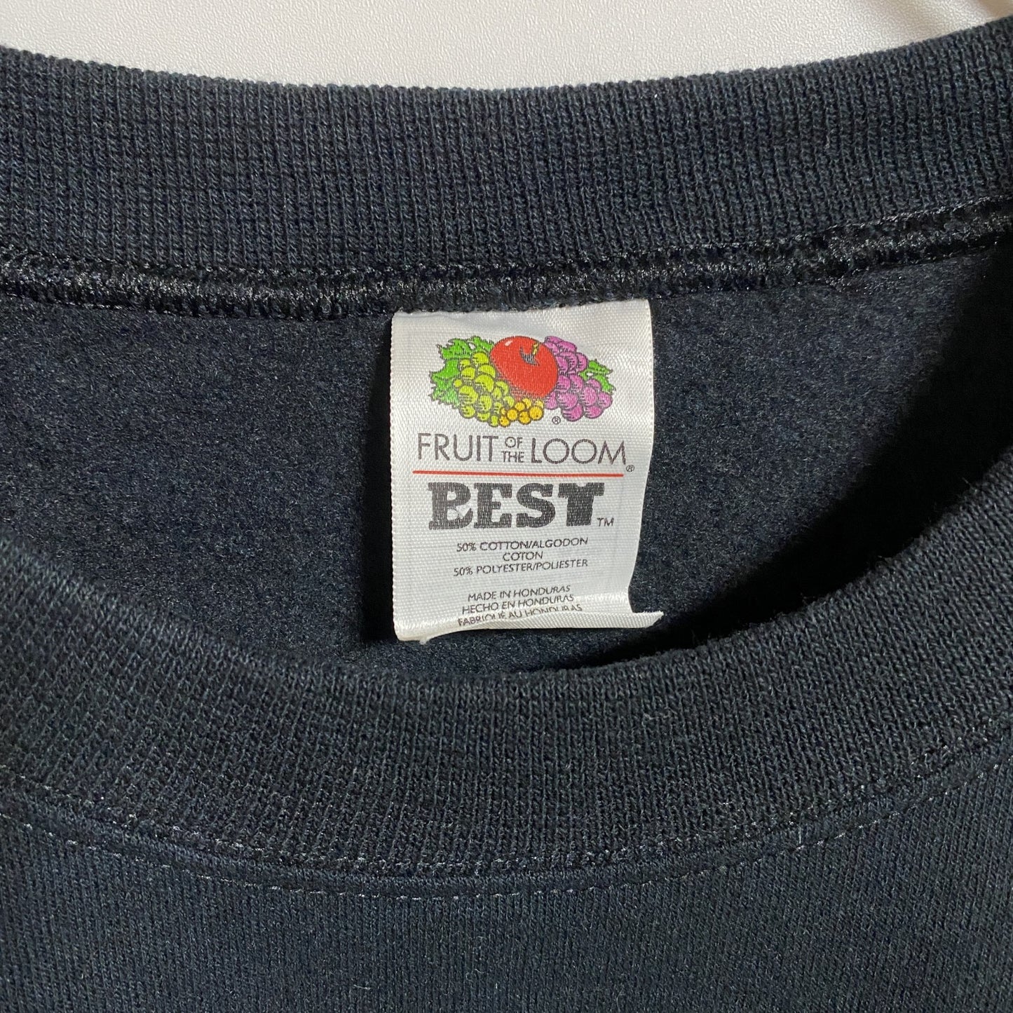 古着 used フルーツオブザルーム DEEP CREEK LAKE 長袖カレッジ風プリントスウェット 黒 ブラック Mサイズ