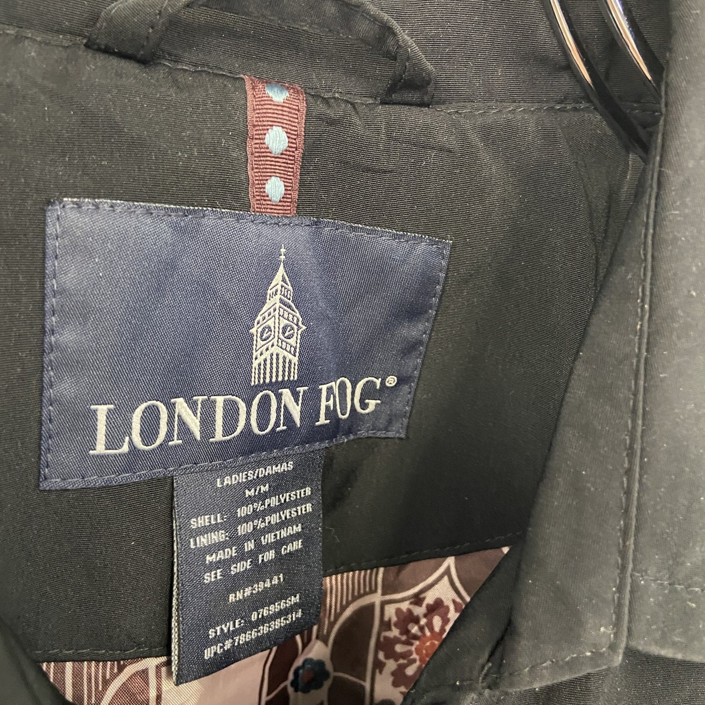 LONDON FOG ロンドンフォグ トレンチコート 比翼仕立て 黒 ブラック Mサイズ