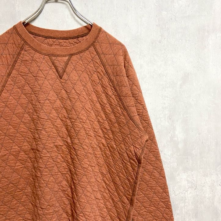古着 used 長袖キルティングクルーネックスウェット トレーナー 茶色 ブラウン 秋冬服 レトロ Mサイズ