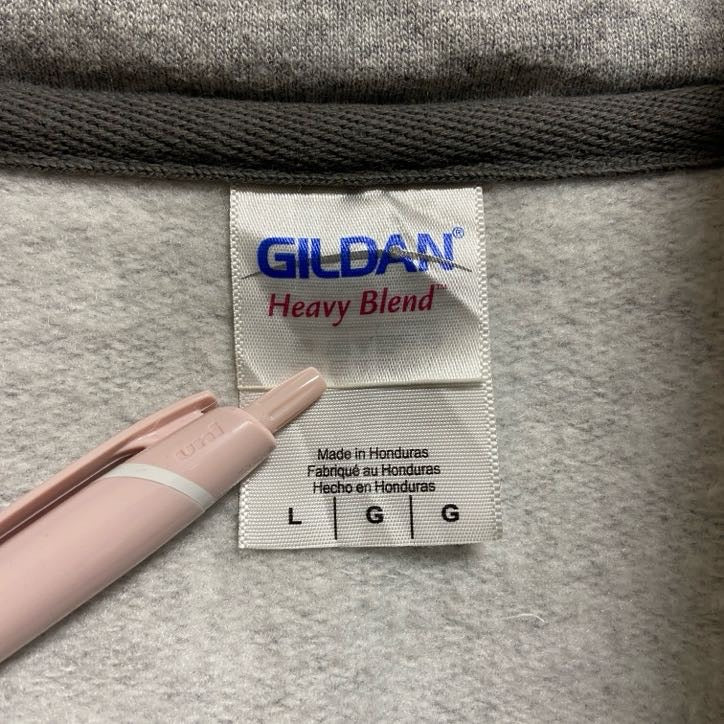 古着 used GILDAN ギルダン 長袖ハーフジップスウェット トレーナー ワンポイントロゴプリント グレー Lサイズ