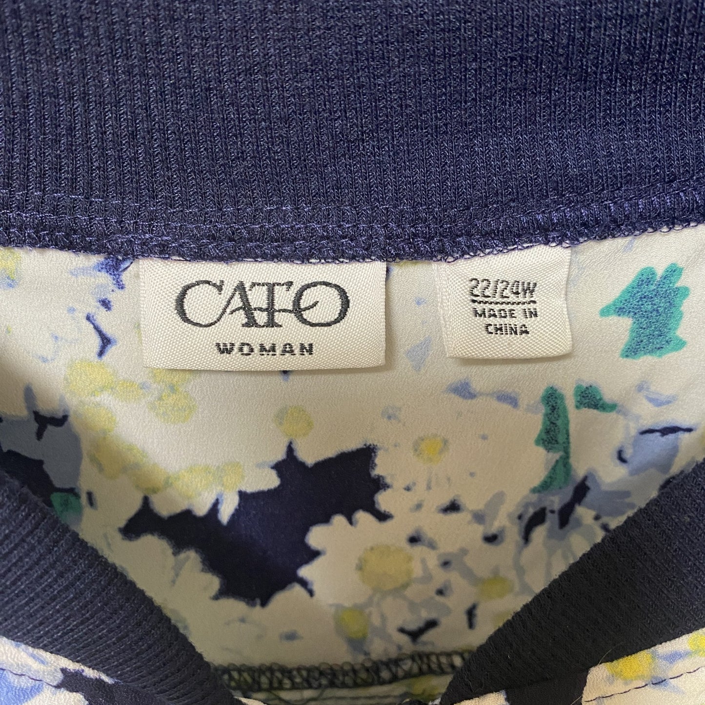 古着 used CATO 長袖フルジップジャケット ブルゾン アウター 花柄 ヴィンテージ 白 ネイビー Lサイズ