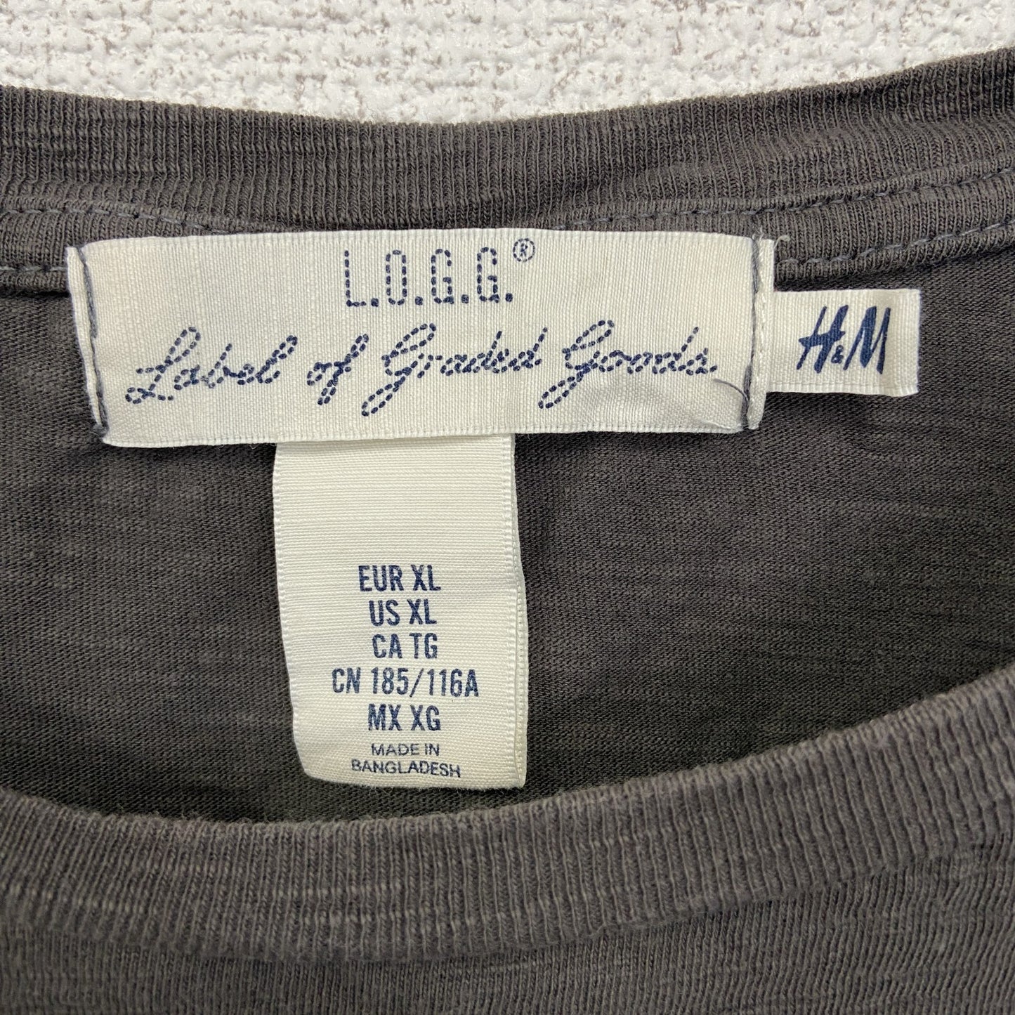 古着 used H&M 半袖ダメージデザインプリントTシャツ CUSTTOM SHOP クルーネック 灰色 XLサイズ