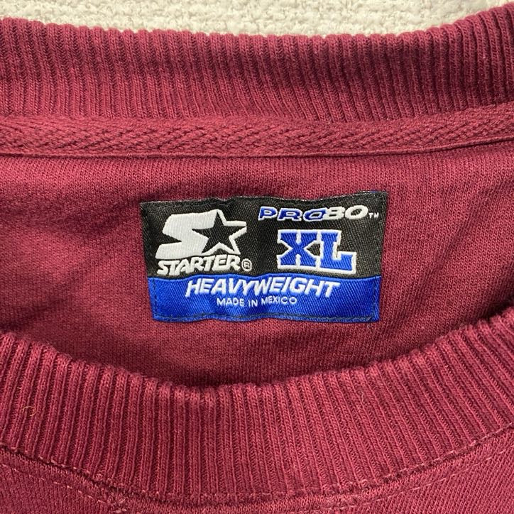 古着 used STARTER スターター ワンポイント刺繍スウェット レトロデザイン エンジ 赤 ワインレッド XLサイズ