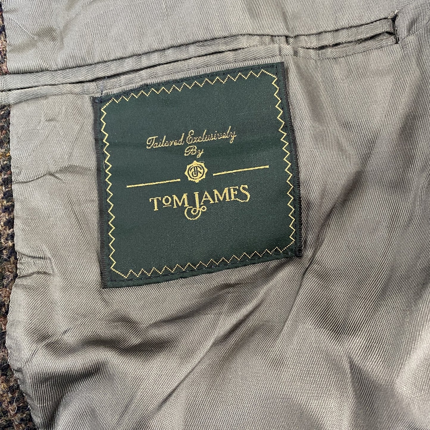 古着 used TOM JAMES テーラードジャケット フラップポケット レトロデザイン 茶色 カジュアル 千鳥格子 Lサイズ