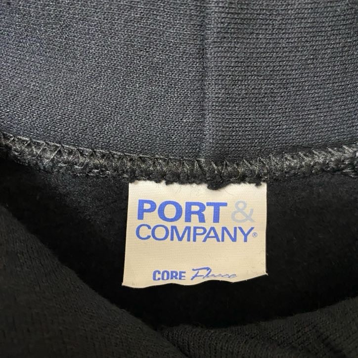 古着 used PORT&COMPANY 長袖プリントパーカー フード付きスウェット 馬 アニマル 黒 ブラック 秋冬服