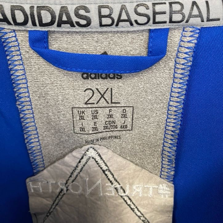 古着 used Adidas アディダス 半袖ハーフジップナイロンプルオーバー BIG BLUE BAND 青 XXLサイズ