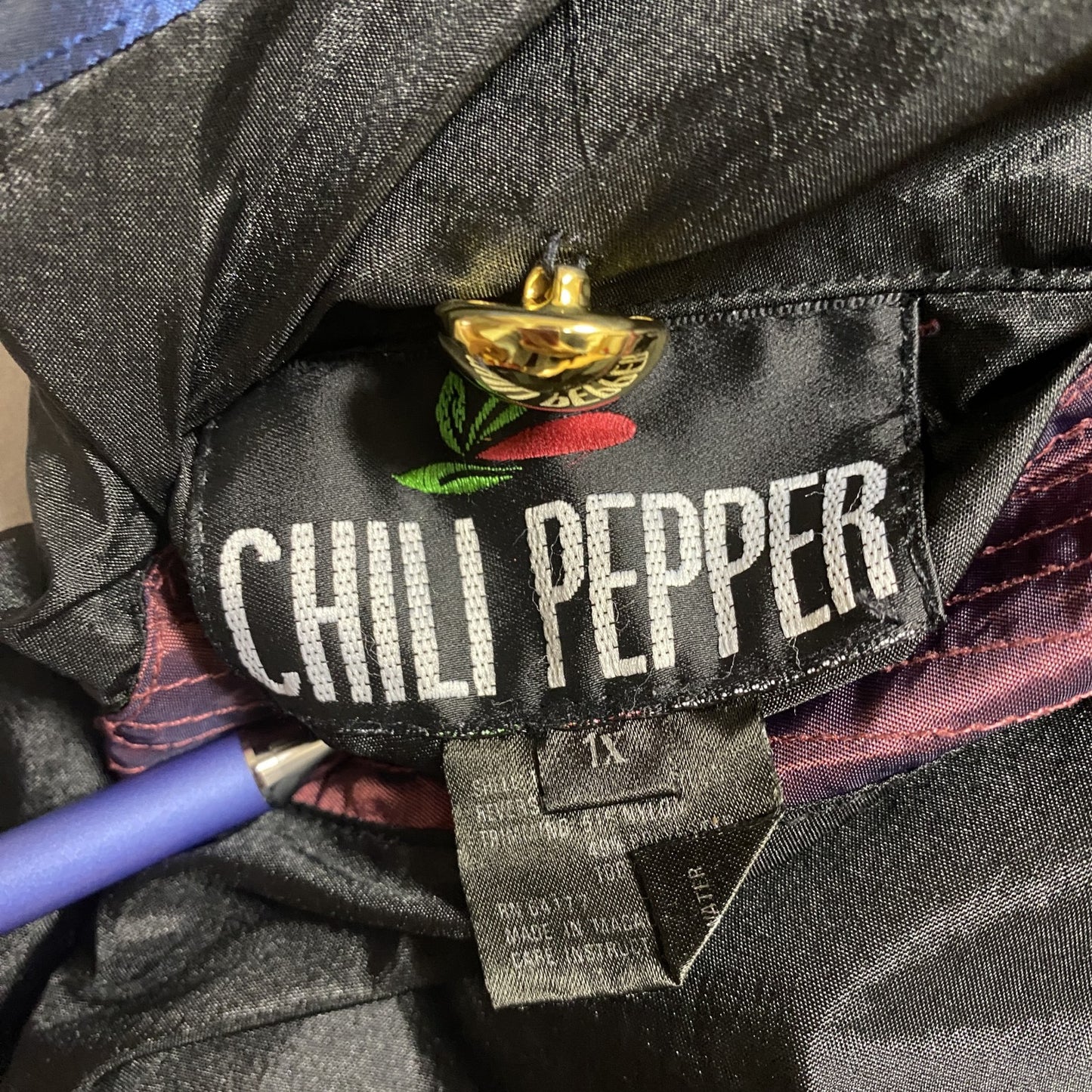 古着 used CHILIPEPPER 長袖フルジップデザインナイロンジャケット 星 ブラック レトロ オーバーサイズ XLサイズ