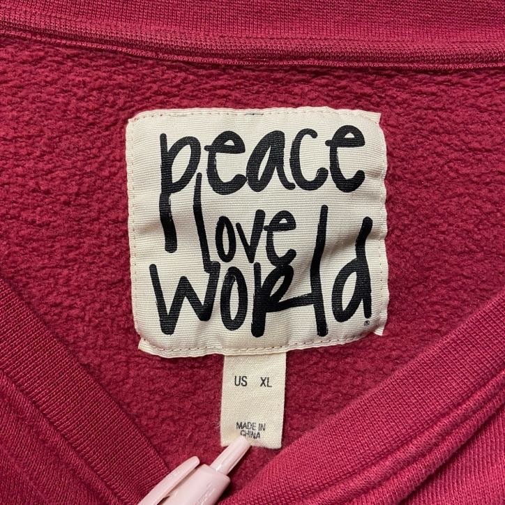 古着 used peace love world 長袖グラデーションロゴプリントスウェット トレーナー 赤 レトロ XLサイズ