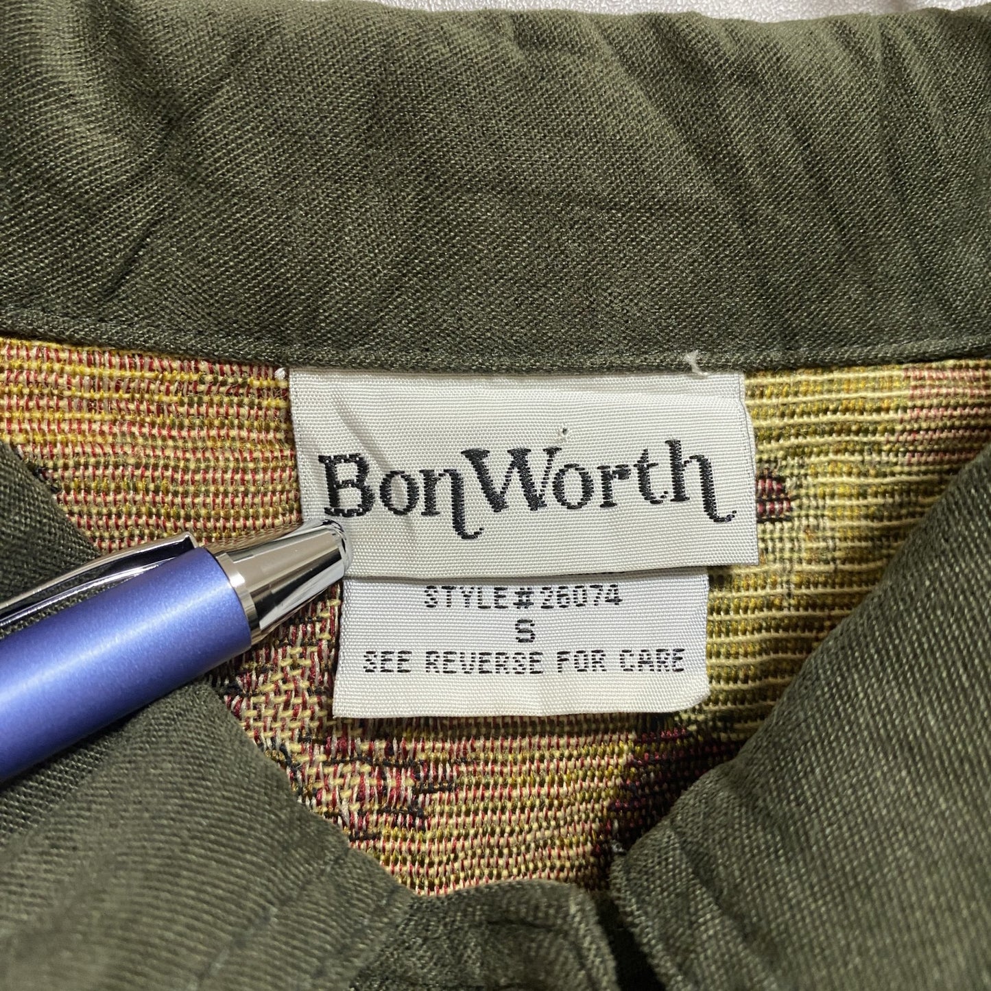 古着 used BonWorth ボンワース 長袖花柄フルボタンジャケット ブルゾン 緑 グリーン レトロ 秋冬服 Sサイズ
