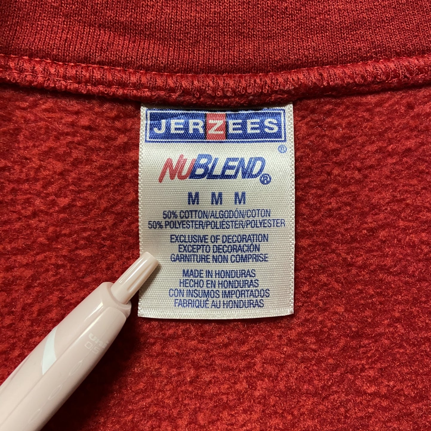 古着 used JERZEES ジャージーズ 長袖ハーフジップスウェット トレーナー バックプリント 赤 レッド Mサイズ