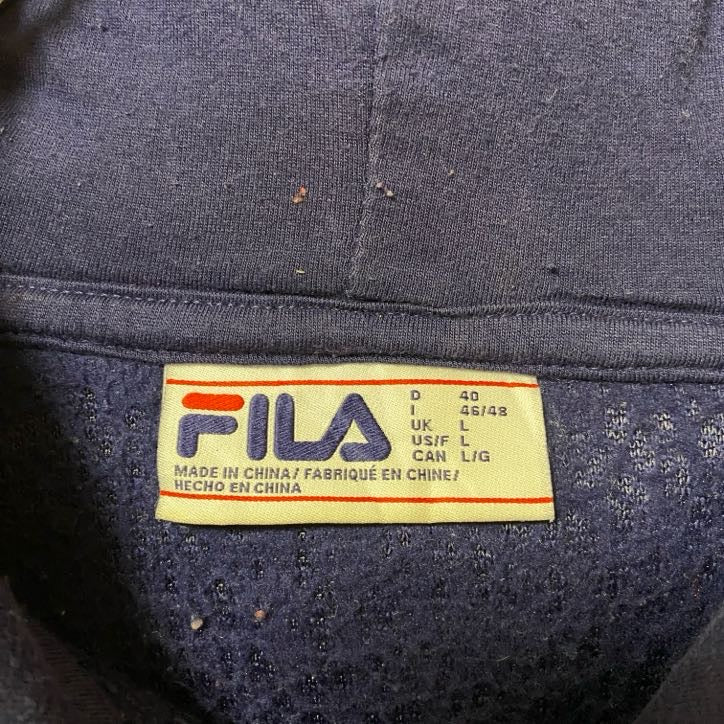 FILA フィラ フリースパーカー/フーディー ワッペン デカロゴ シンプル 紺 ネイビー Lサイズ