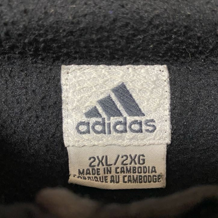 古着 used adidas アディダス 長袖ハーフジップフリースジャケット プルオーバー ワンポイントロゴ刺繍 黒 XXLサイズ