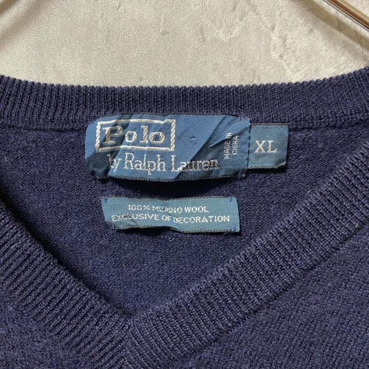 古着 used POLO by Ralph Lauren ポロバイラルフローレン 長袖Vネックセーター ネイビー Mサイズ