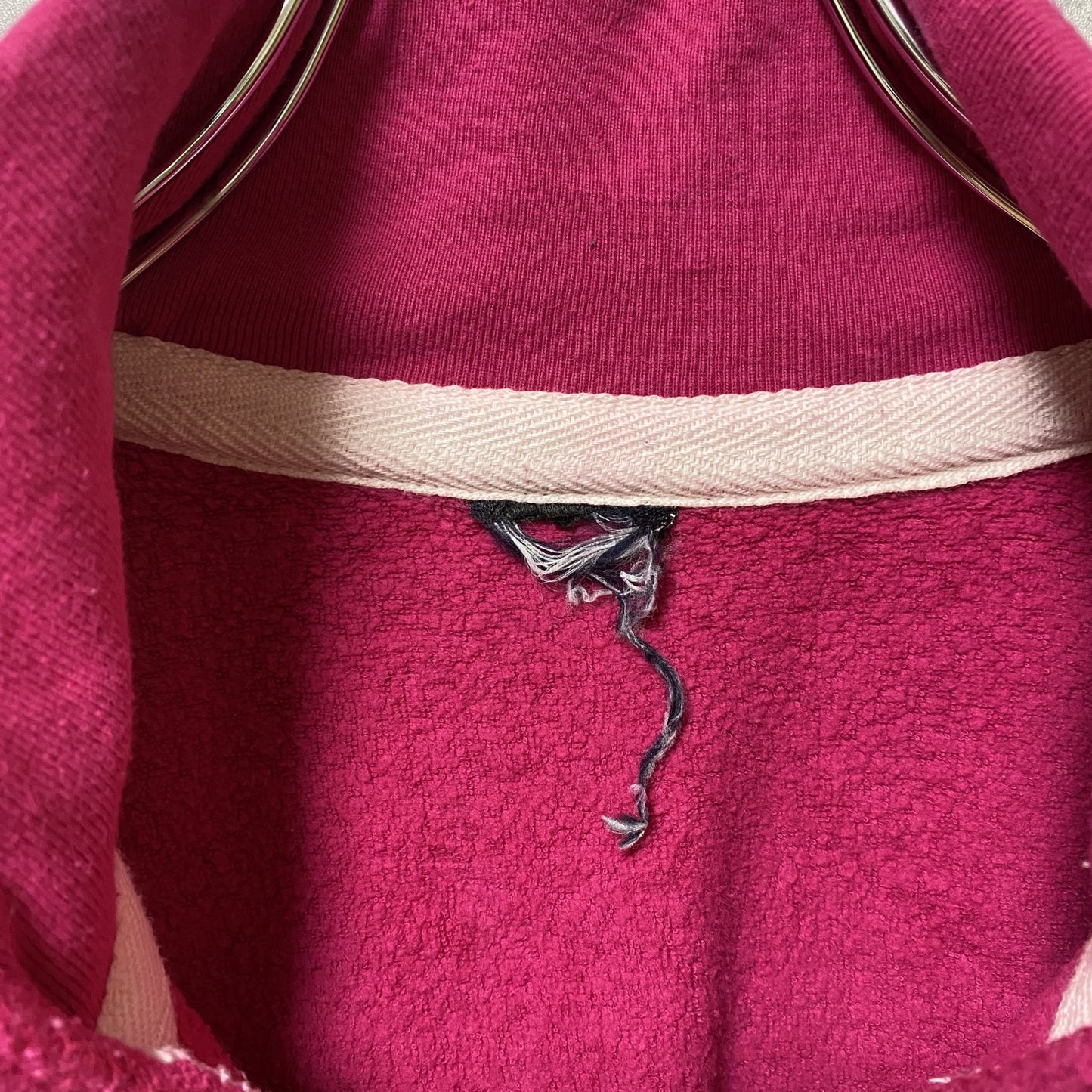 古着 used 長袖ハーフジップスウェット トレーナー ワンポイントプリント ピンク ハイネック デザイン 秋冬服 Lサイズ