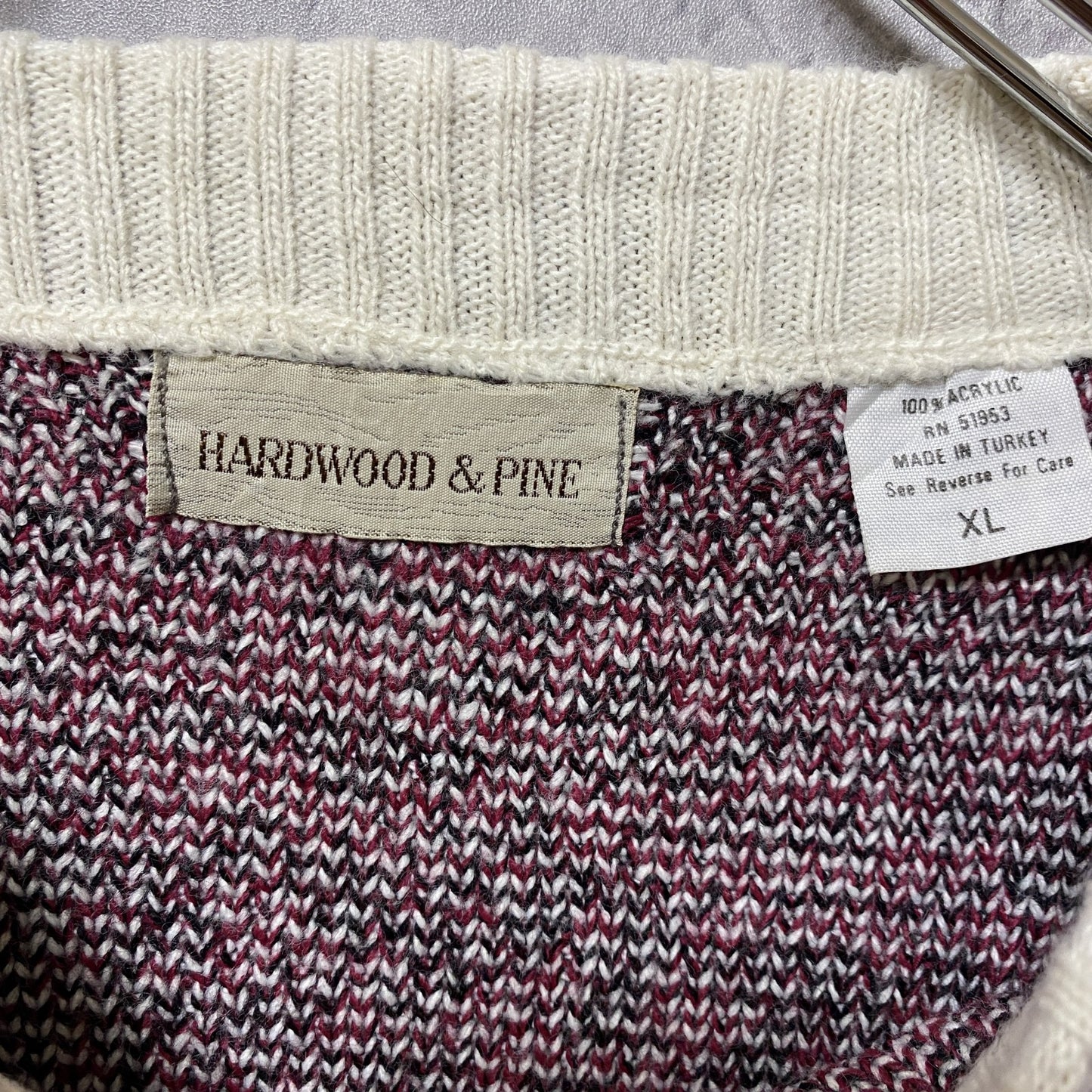 古着 used HARDWOOD&PINE 長袖クルーネックニット セーター ノルディック柄 ホワイト レッド XLサイズ