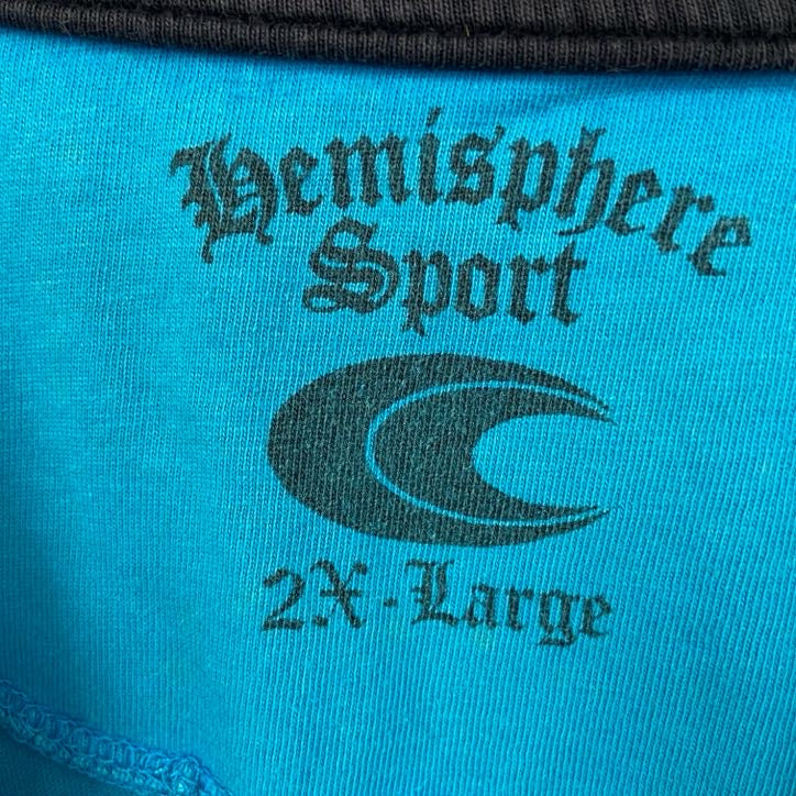 古着 used HEMISPHERE SPORT 半袖プリントTシャツ 水色 Y2K レトロ ライトブルー XXLサイズ