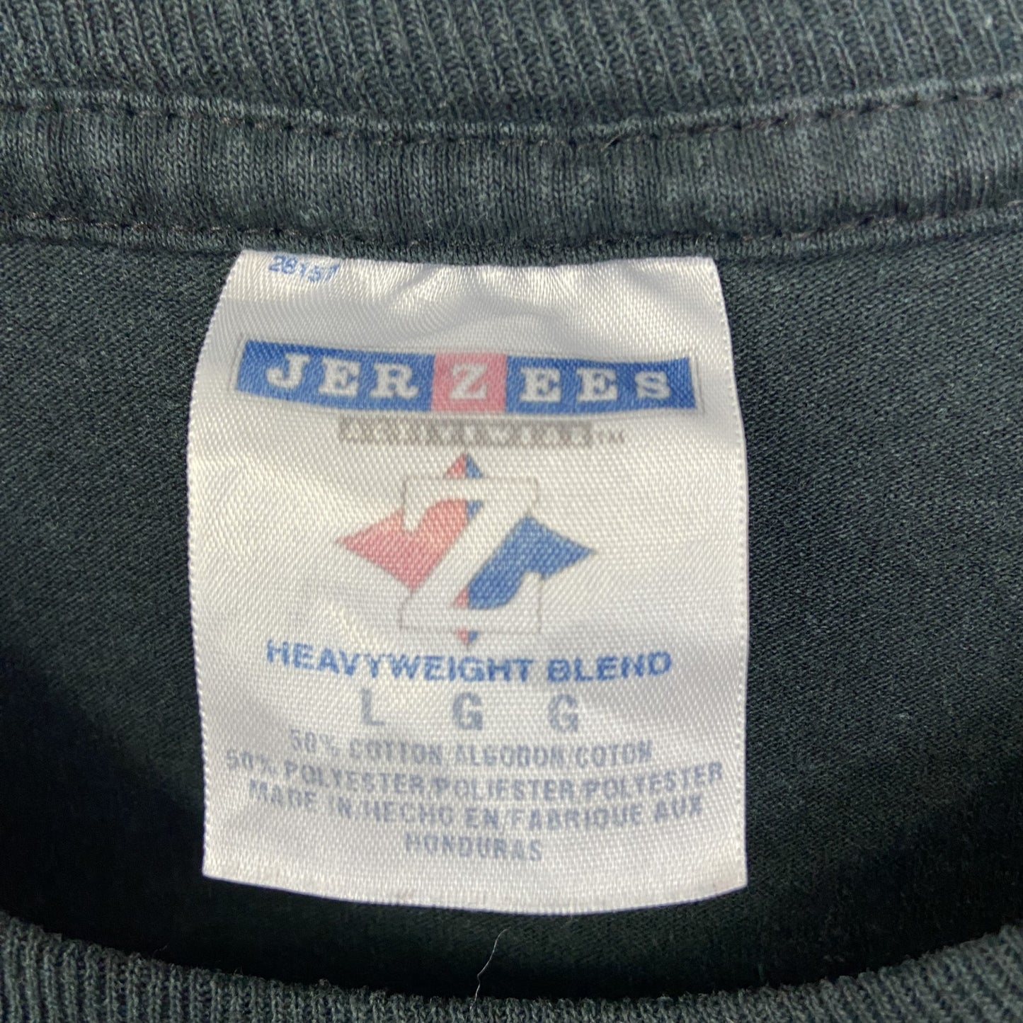 古着 used JERZEES ジャージーズ 半袖ビッグプリントTシャツ CRAZY SALOON クルーネック 深緑 Lサイズ