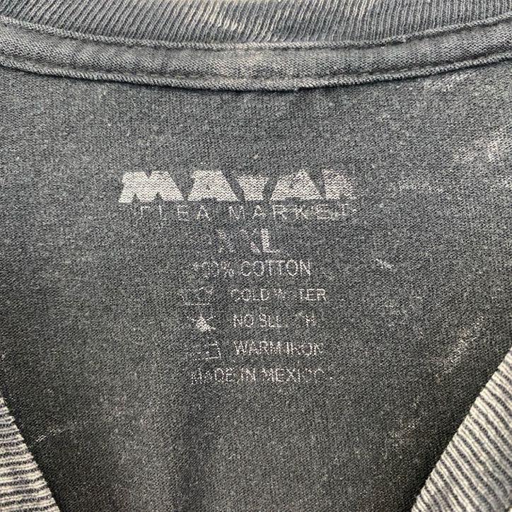 古着 used MAYAN 半袖デザインプリントTシャツ サメ マリン メキシコ コスメル島 黒 ビッグシルエット 2XLサイズ