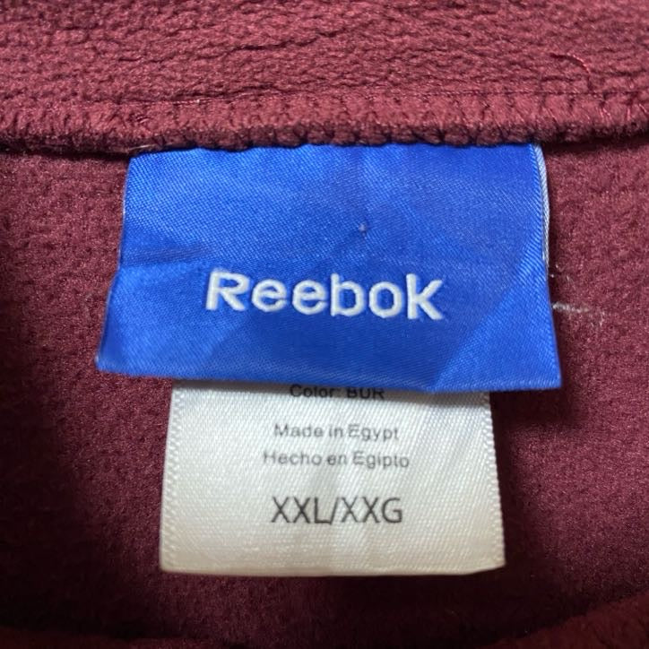 古着 used Reebok リーボック 長袖フルジップフリースジャケット ボルドー ロゴ刺 ハイネック XLサイズ