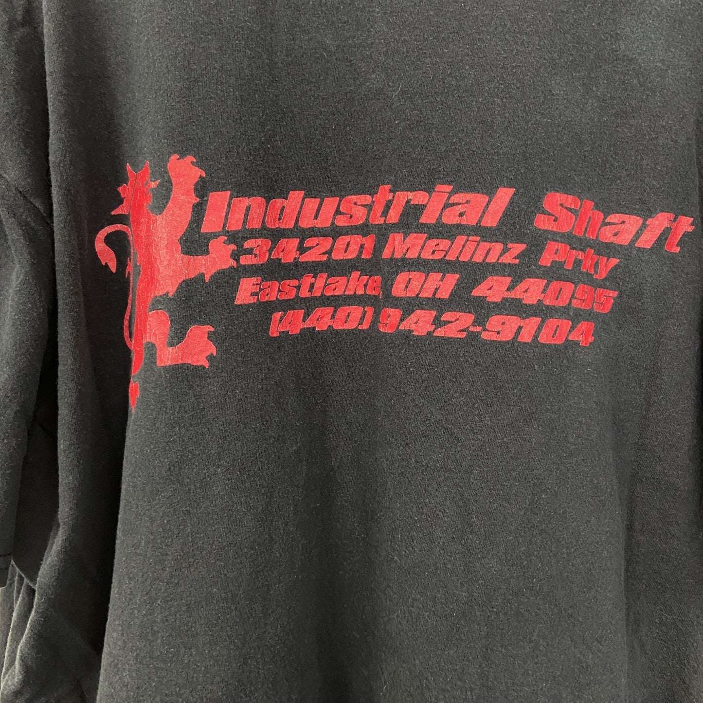 古着 used ノーブランド 半袖プリントTシャツ Vネック industrial shaft カジュアルデザイン 黒 Mサイズ