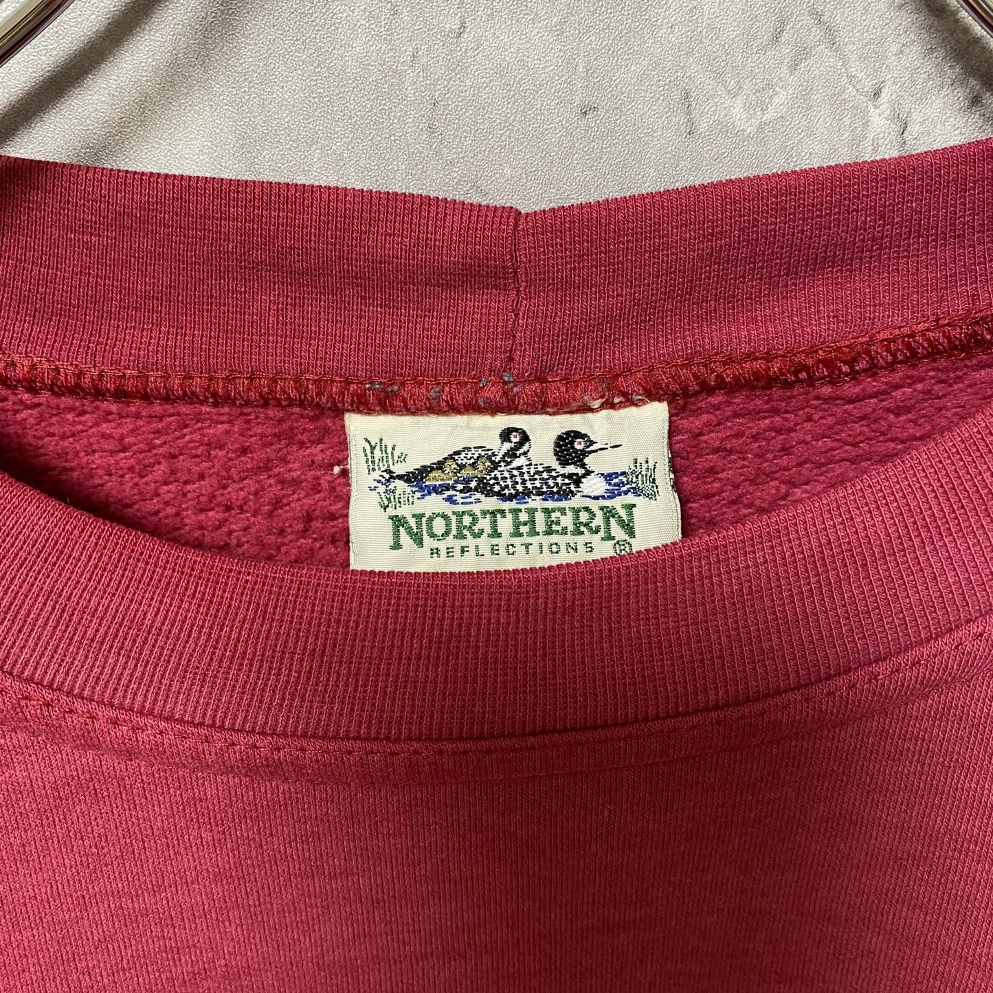 古着 used NORTHERN 長袖デザイン刺繍スウェット トレーナー 赤 レトロ 秋冬服 クルーネック ハート Lサイズ