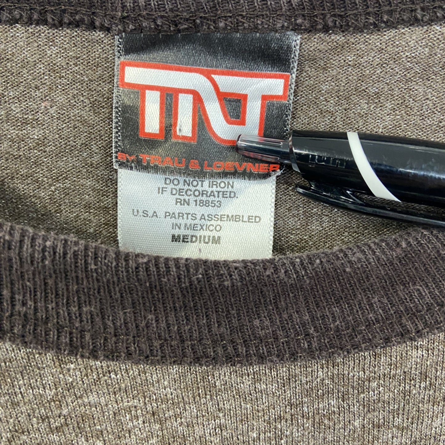 古着 used TNT TRAU&LOEVNER 半袖プリントリンガーTシャツ クルーネック アヒル メキシコ製 茶色 Mサイズ