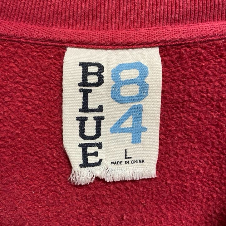 古着 used BLUE84 長袖ハーフジップスウェット トレーナー ロゴワッペン スペリオル湖 赤 レッド 秋冬服 Lサイズ