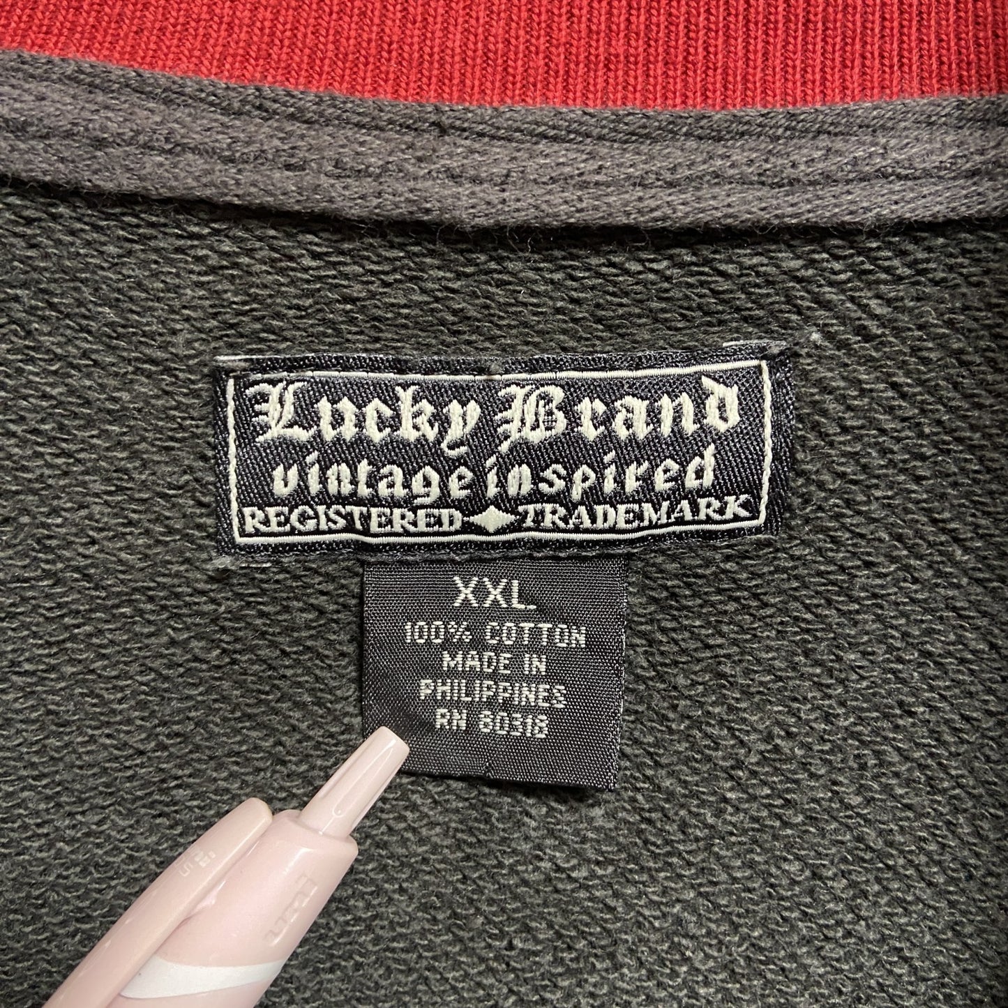 古着 used LuckyBrand ラッキーブランド 長袖フルジップスウェット トレーナー ダークグレー XXLサイズ
