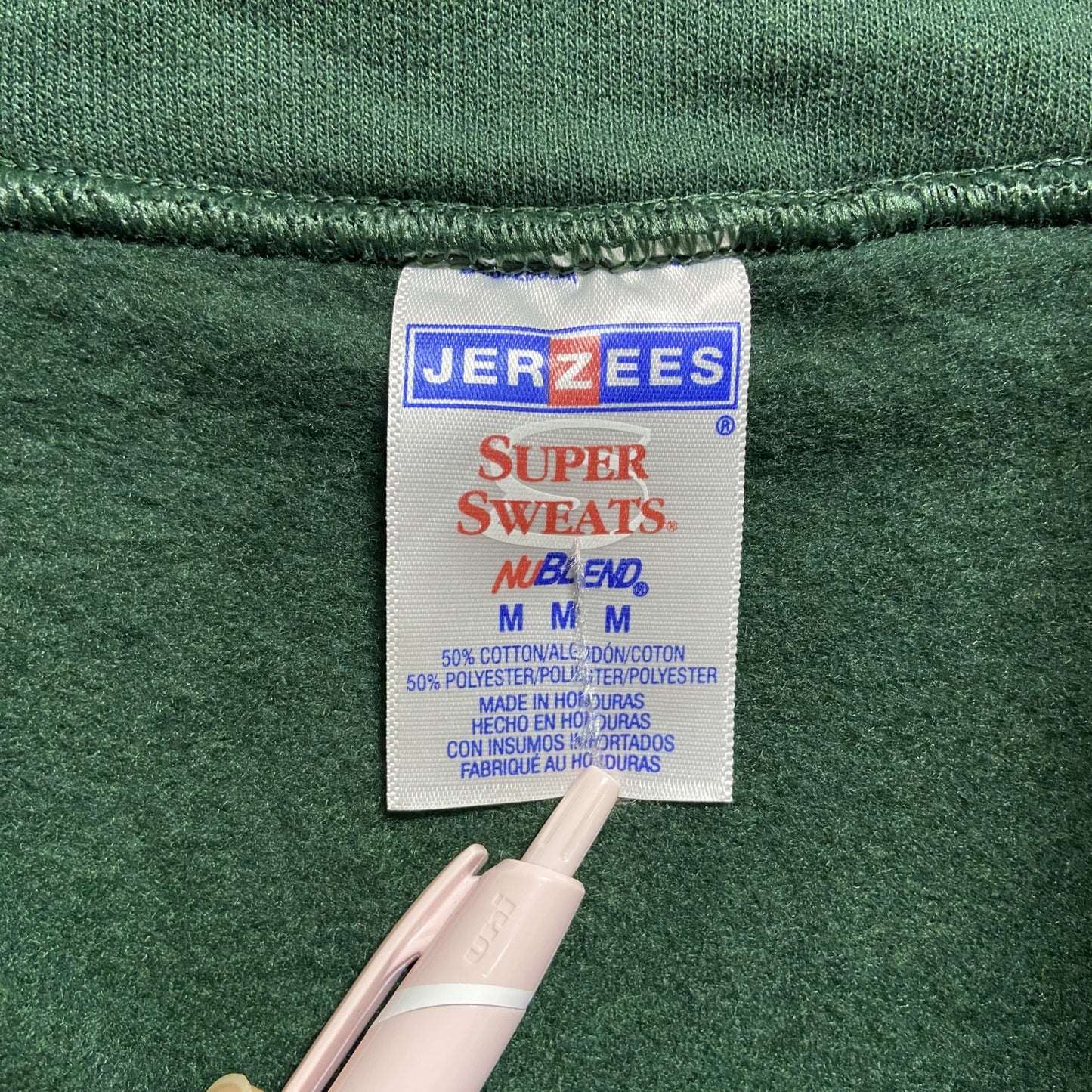 古着 used JERZEES ジャージーズ 長袖ハーフジッププリントスウェット トレーナー 英字ロゴ 緑 グリーン Mサイズ