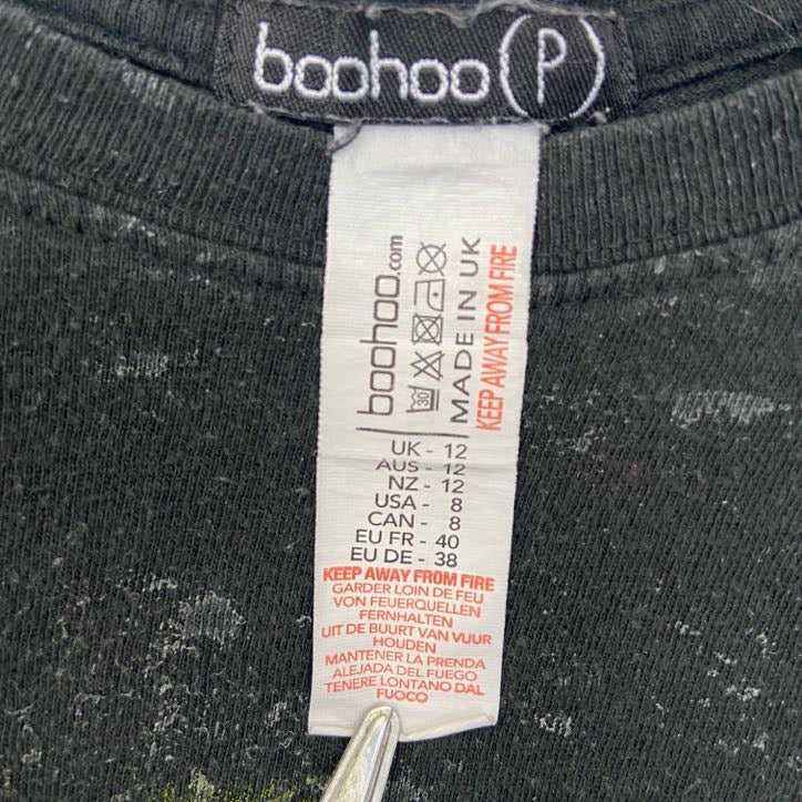 古着 used boohoo 半袖アニマルプリントTシャツ イーグル 鷹 レトロデザイン クルーネック 黒 ブラック