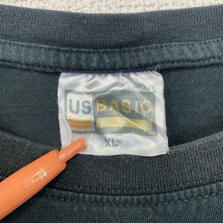 古着 used US BASIC 半袖デザインプリントTシャツ クルーネック バスケットボール スポーツ ダークグレー XLサイズ