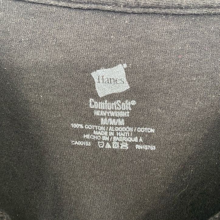 古着 used Hanes ヘインズ 半袖プリントTシャツ レトロデザイン クルーネック 黒 ブラック Mサイズ