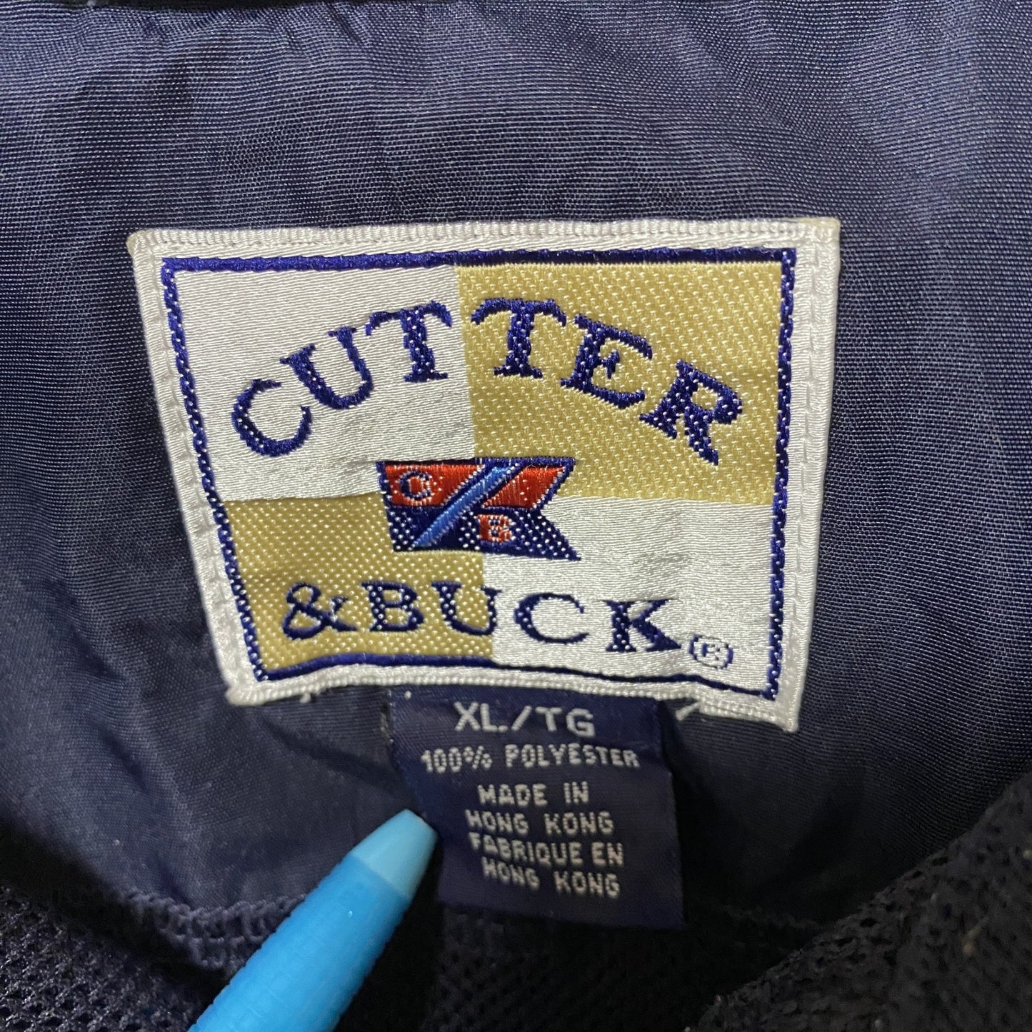 古着 used CUTTER&BUCK 長袖ハーフジップナイロンジャケット シャツカラー ポイント刺繍 ネイビー XLサイズ
