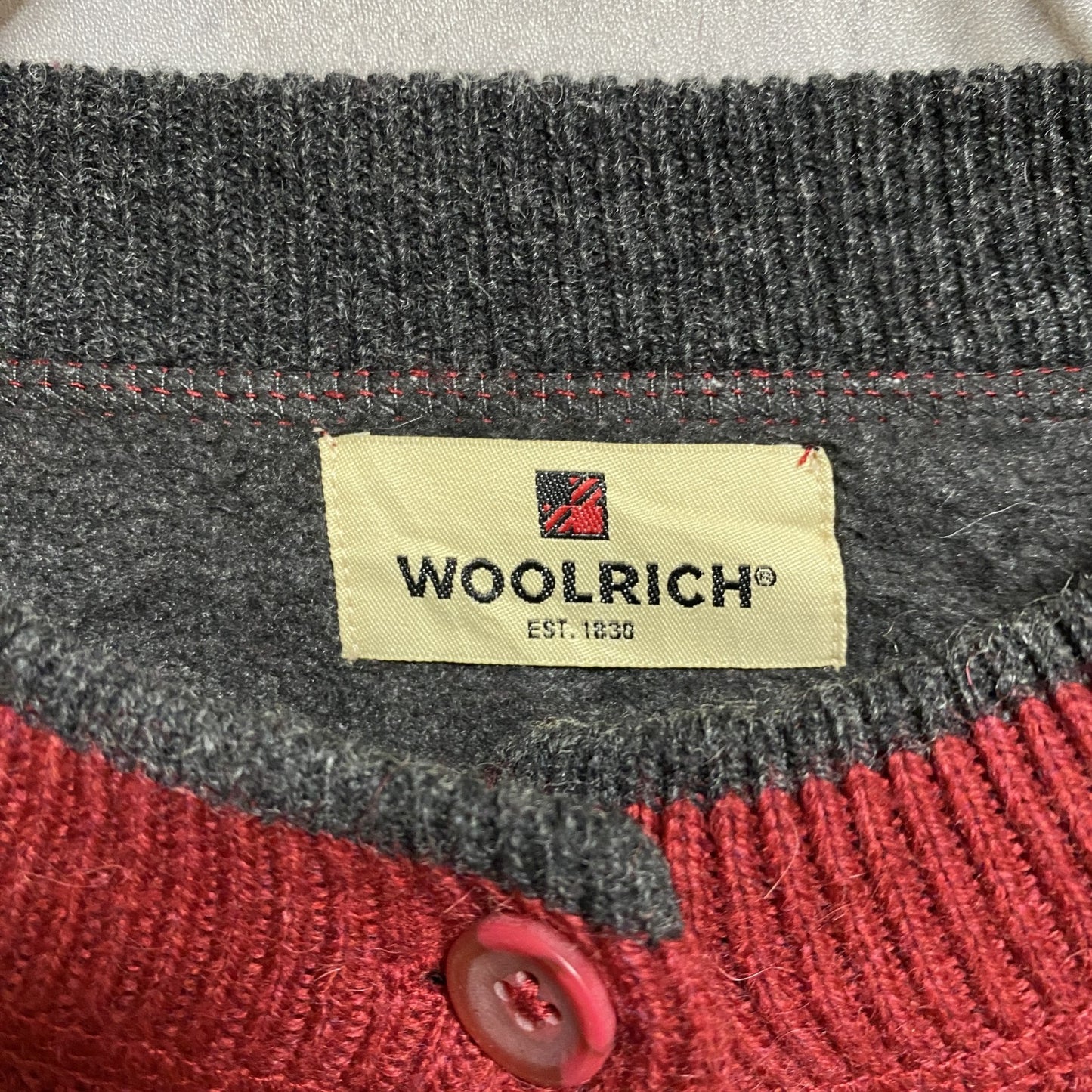 古着 used WOOLRICH ウールリッチ 長袖ハーフボタンノルディック柄ニット セーター 赤 レッド XXLサイズ