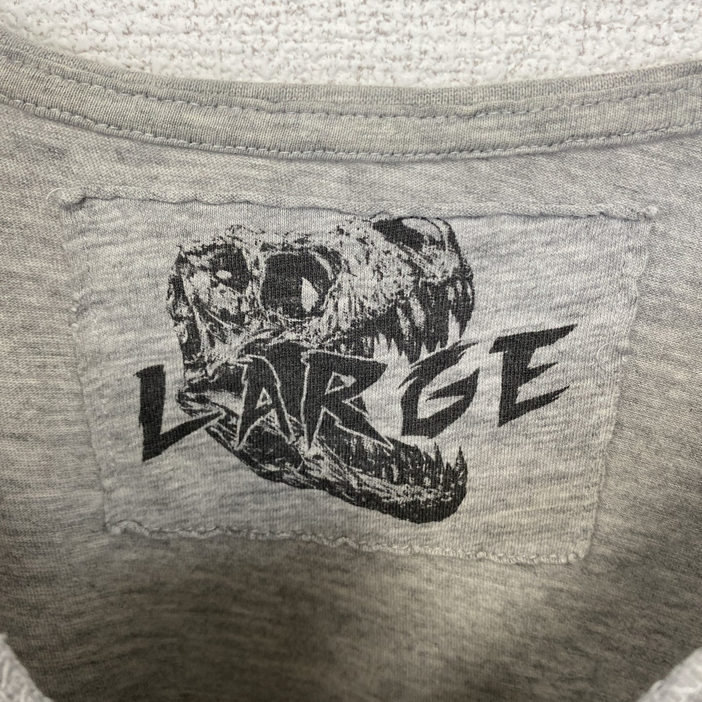 古着 used LARGE 半袖プリントTシャツ レトロデザイン ティラノサウルス 恐竜 クルーネック 灰色 グレー