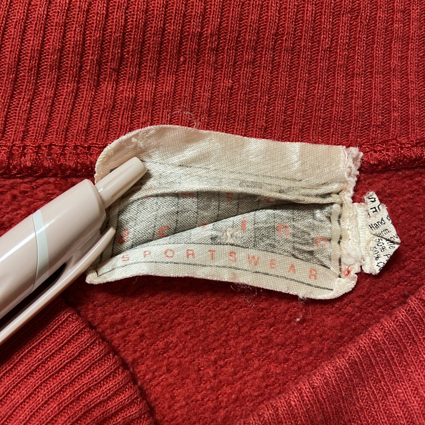 古着 used MARYLAND 90s USA製 長袖パッチワークデザインスウェット トレーナー ヴィンテージ 赤 Lサイズ