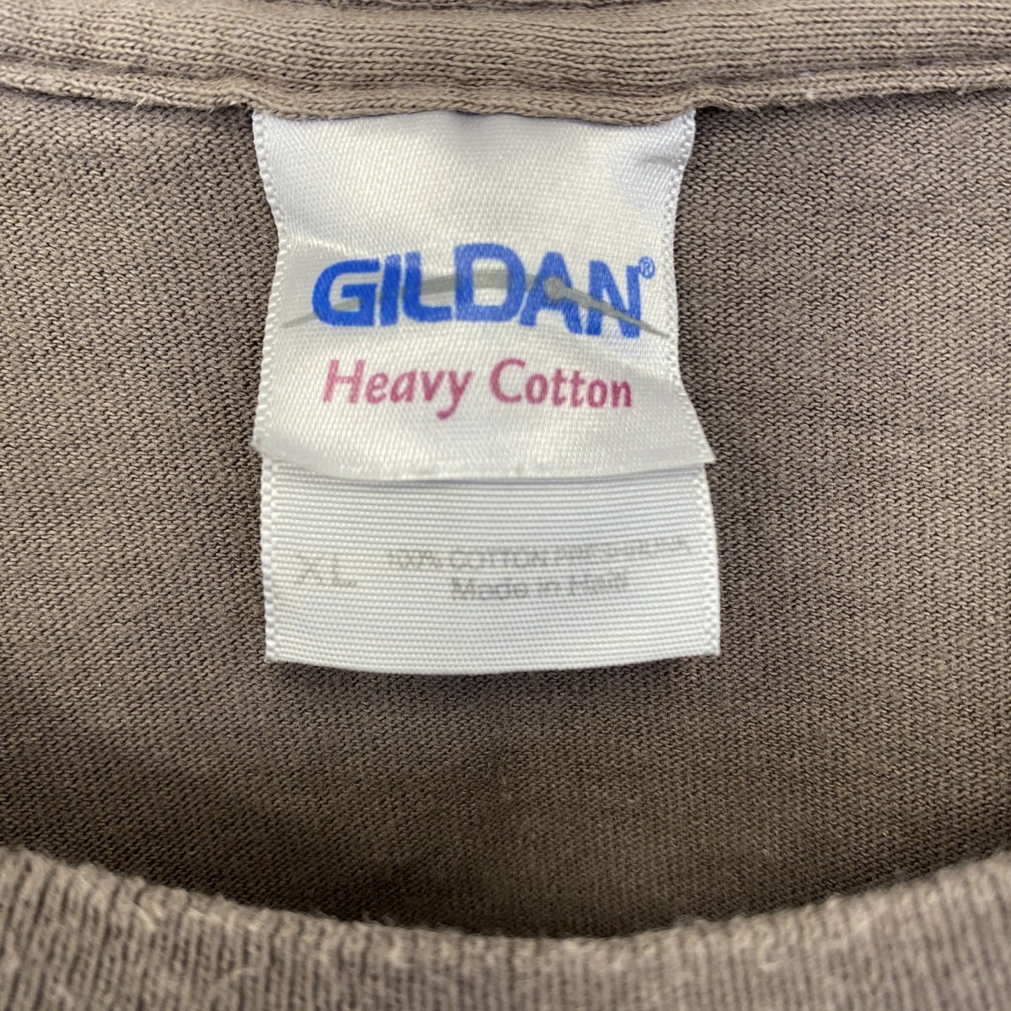 古着 used GILDAN ギルダン 半袖プリントTシャツ クルーネック レトロデザイン ブラウン バックプリント XLサイズ