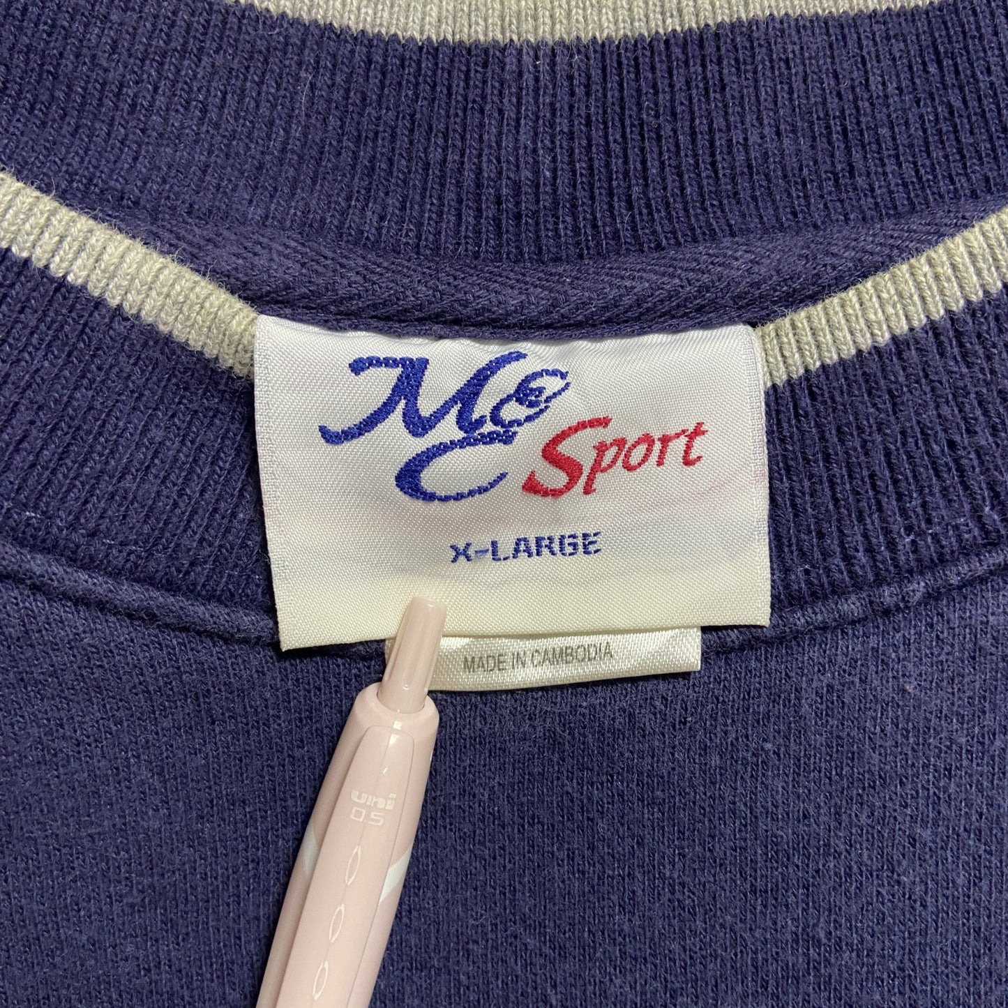 古着 used MCSPORT 長袖ロゴ刺繍スウェット トレーナー クルーネック ネイビー 紺 オーバーサイズ XLサイズ