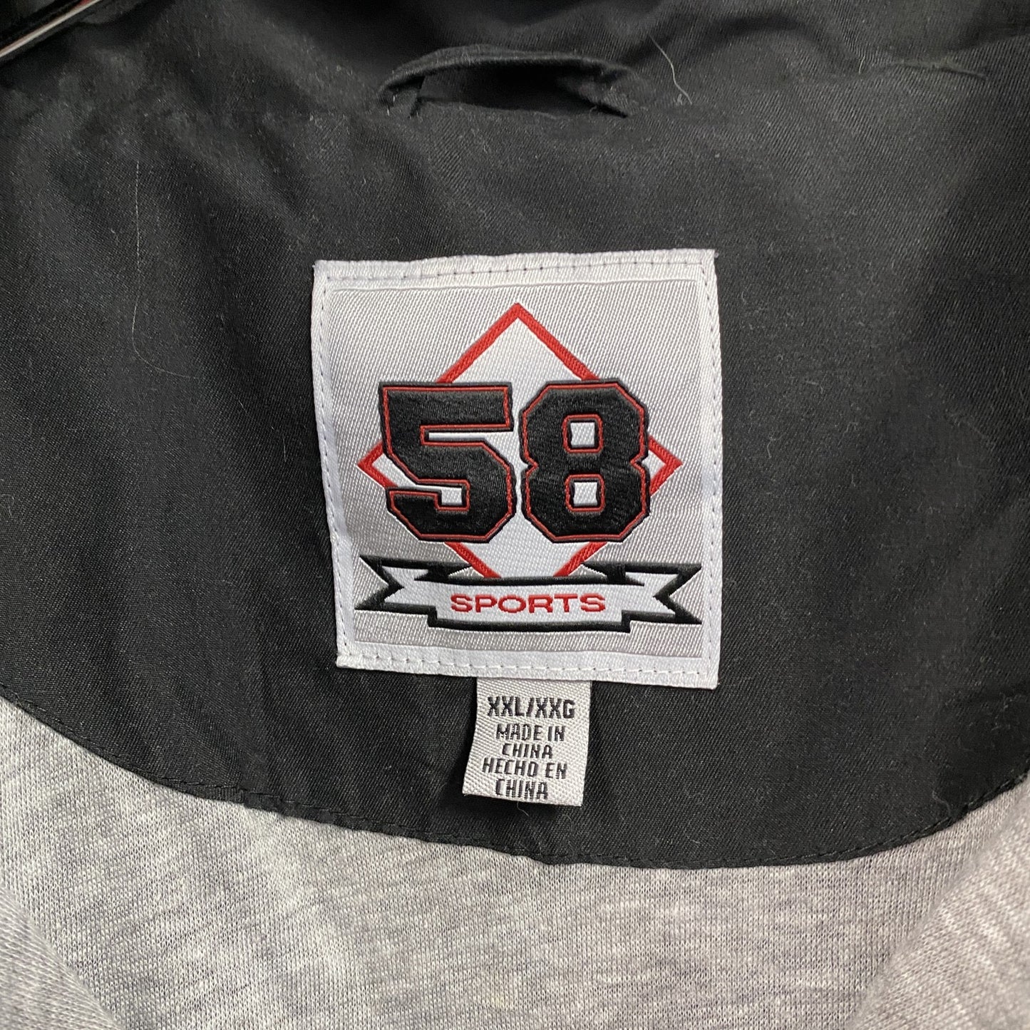 90s~ 58 SPORTS ハーフジッププルオーバージャケット ワッペン ラグランスリーブ 黒 ブラック 赤 レッド 2XLサイズ