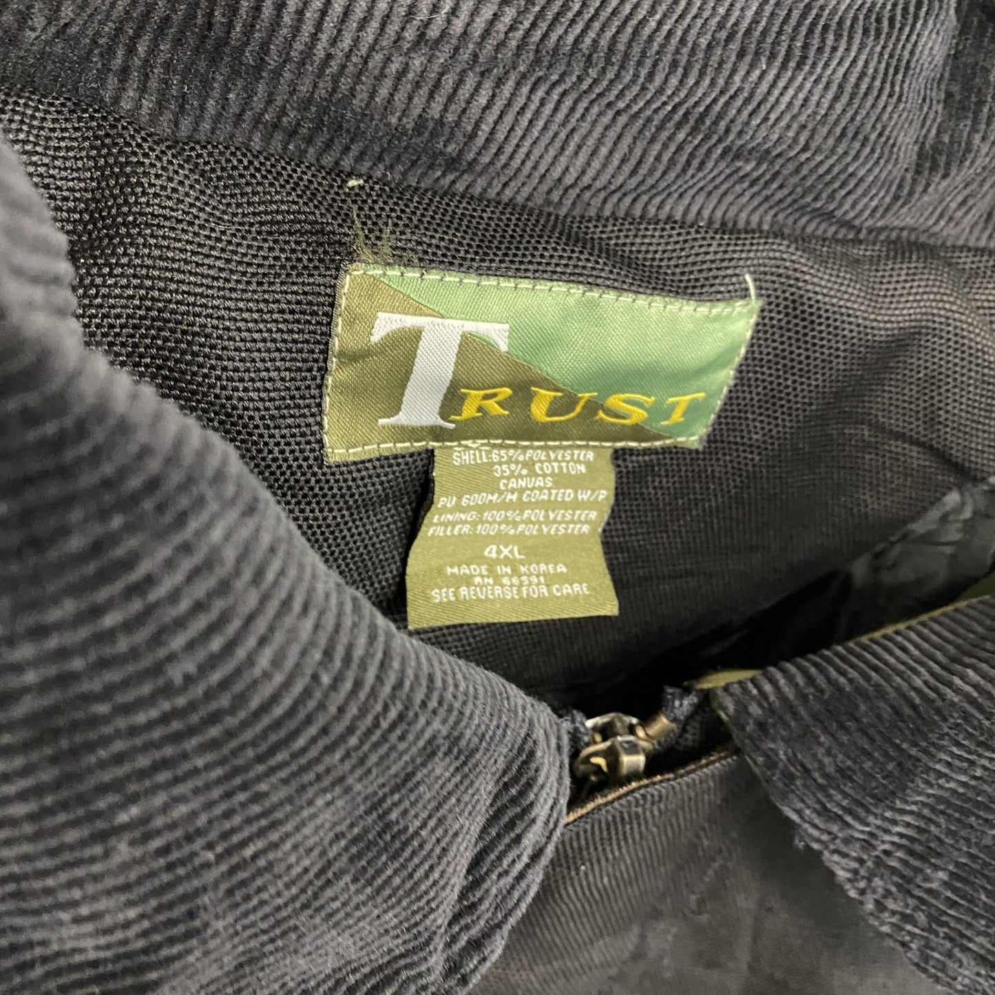 90s~ TRUST トラスト フィッシングジャケット 比翼仕立て ヴィンテージ カモ柄 黒 ブラック 4XLサイズ