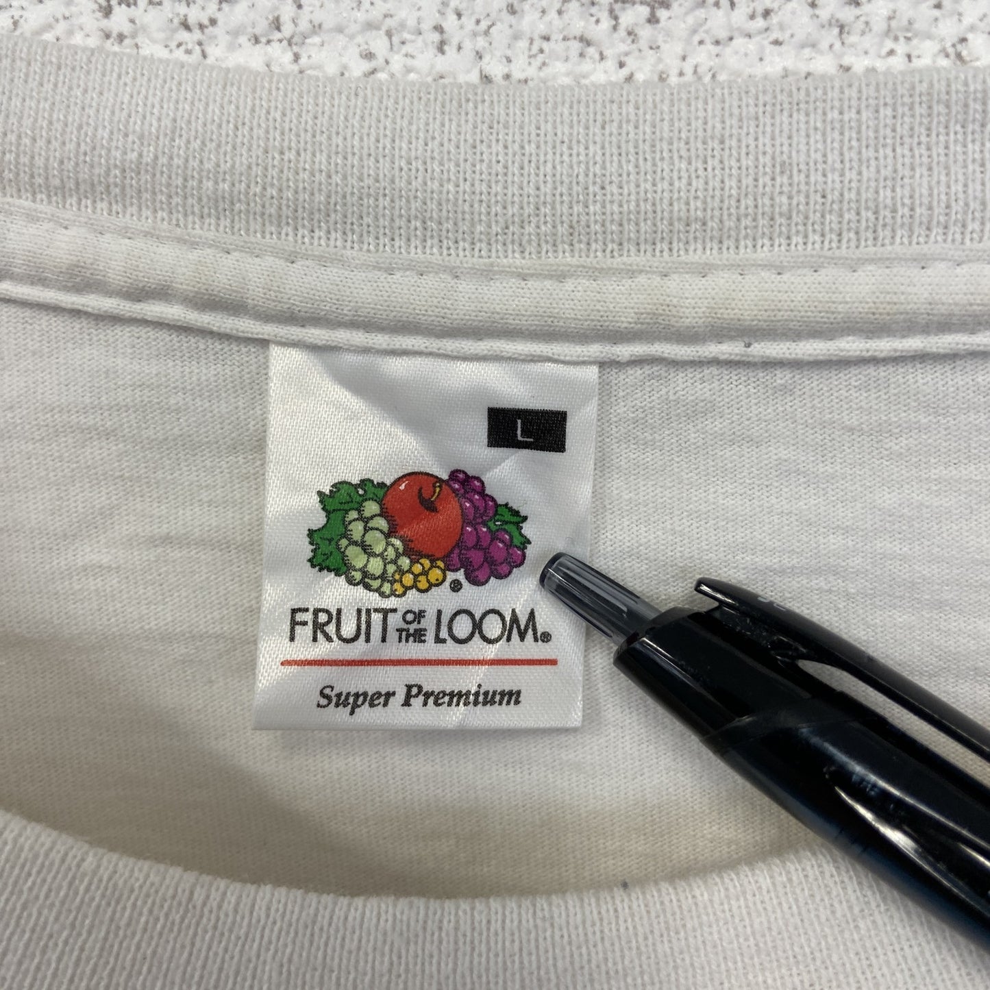 古着 used FRUIT OF THE LOOM 半袖プリントTシャツ 個性的デザイン 春夏服 クルーネック 白 Lサイズ
