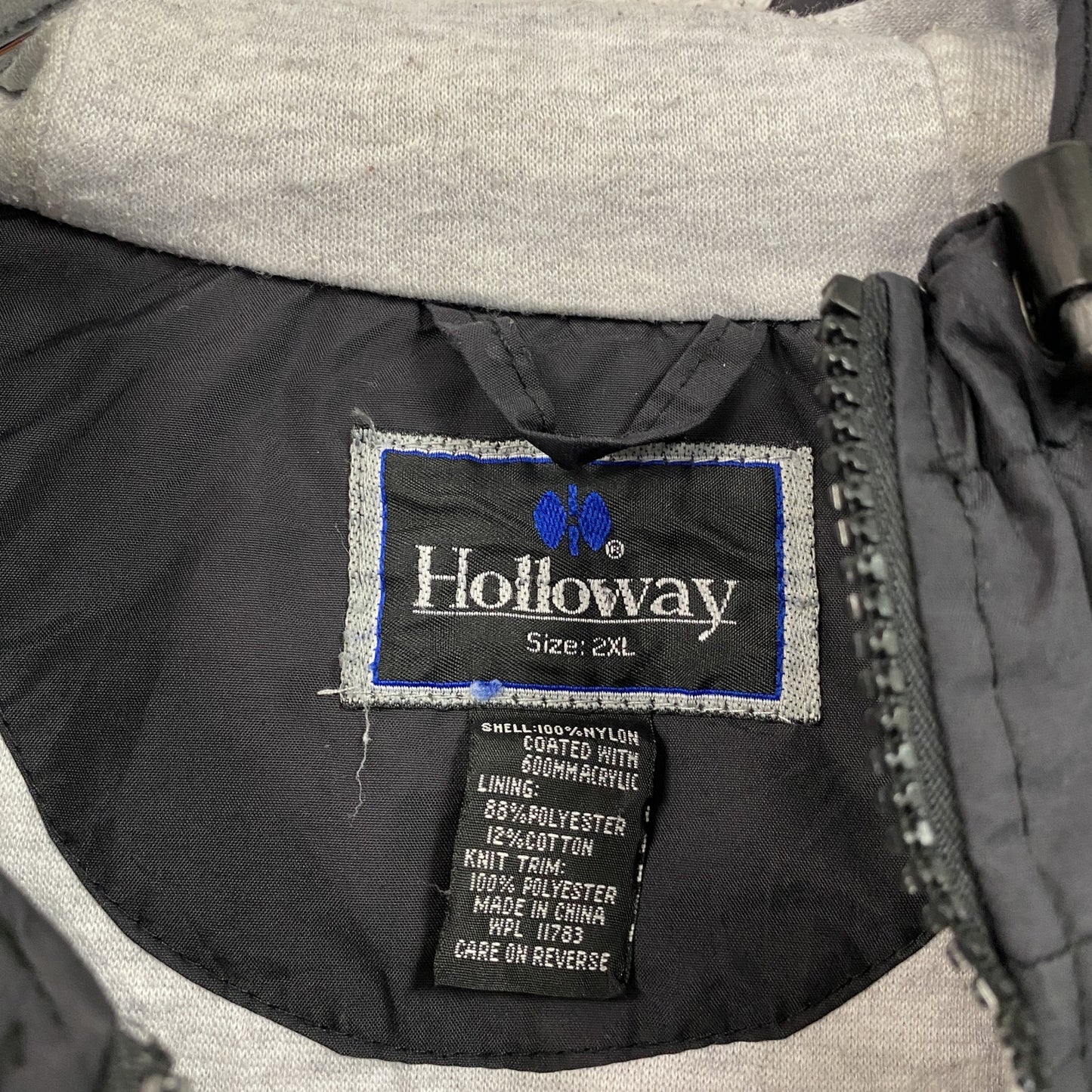 90s Holloway ホロウェイ フルジップナイロンジャケット 5連プリント 刺繍ロゴ 黒 ブラック 2XLサイ