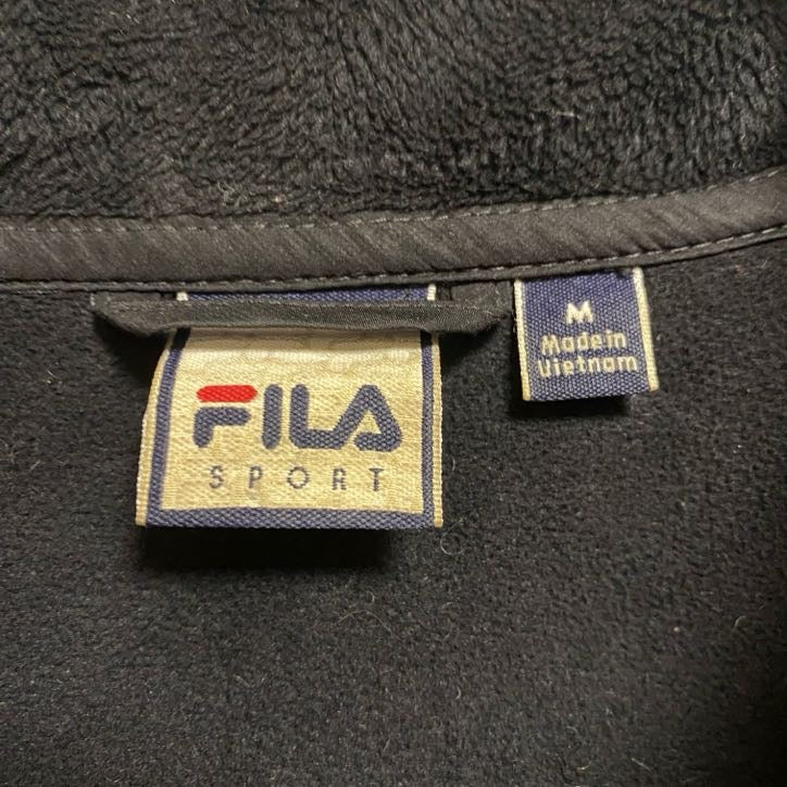 古着 used FILA SPORT 長袖異素材切替フリースジャケット ハイネックアウター ポイント刺繍 黒 ブラック Mサイズ