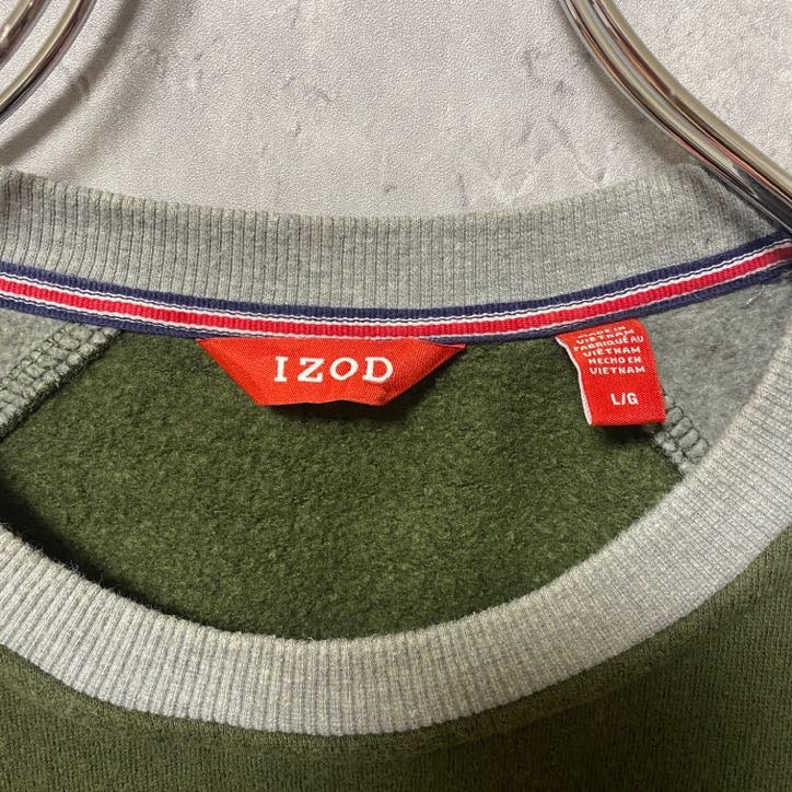 古着 used IZOD 長袖リンガースウェット トレーナー クルーネック ロゴ刺繍 ワンポイントロゴ カーキ Lサイズ