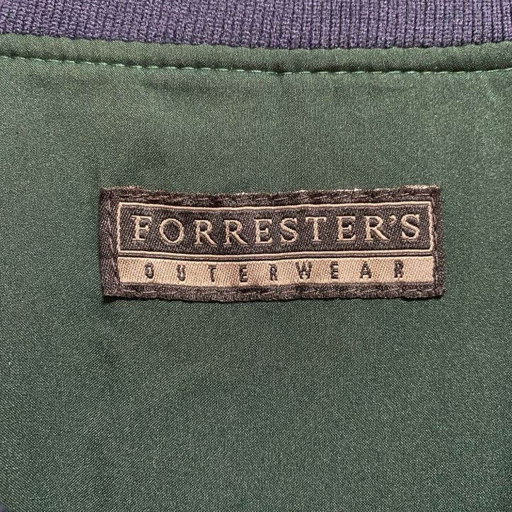 古着 used FORRESTERS 長袖チェック柄ナイロンプルオーバー 総柄ジャケット ワンポイント刺繍 緑 ネイビー