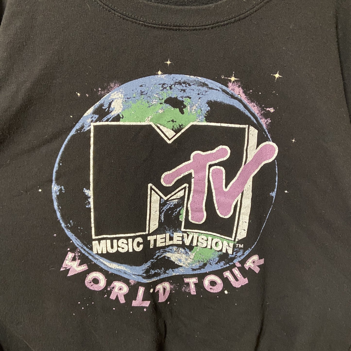 古着 used MUSIC TELEVISION 長袖プリントスウェット トレーナー 黒 ブラック クルーネック 秋冬服
