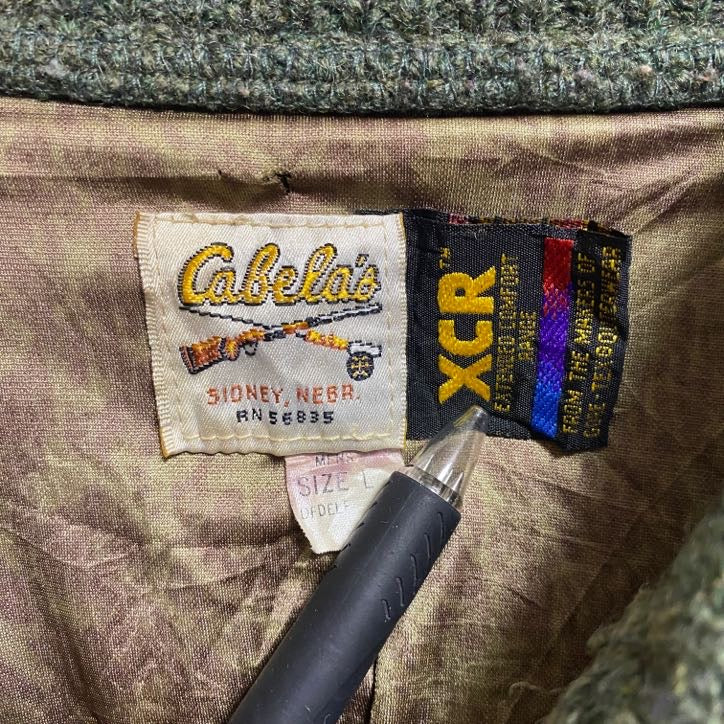 古着 used ~80s Cabela's カベラス ヴィンテージ 長袖ハーフボタンニット セーター カーキ 肘あて Lサイズ